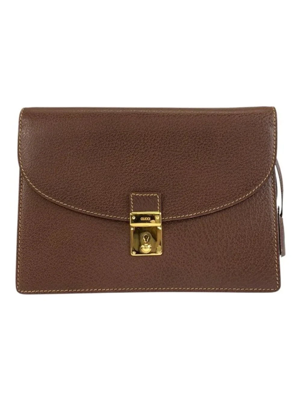 Gucci Brown Gold Leather Clutch